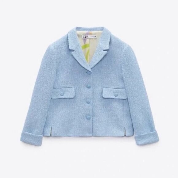 NWT Zara Tweed Textured Women's Blazer Jacket Blue Size XXL - Picture 4 of 14